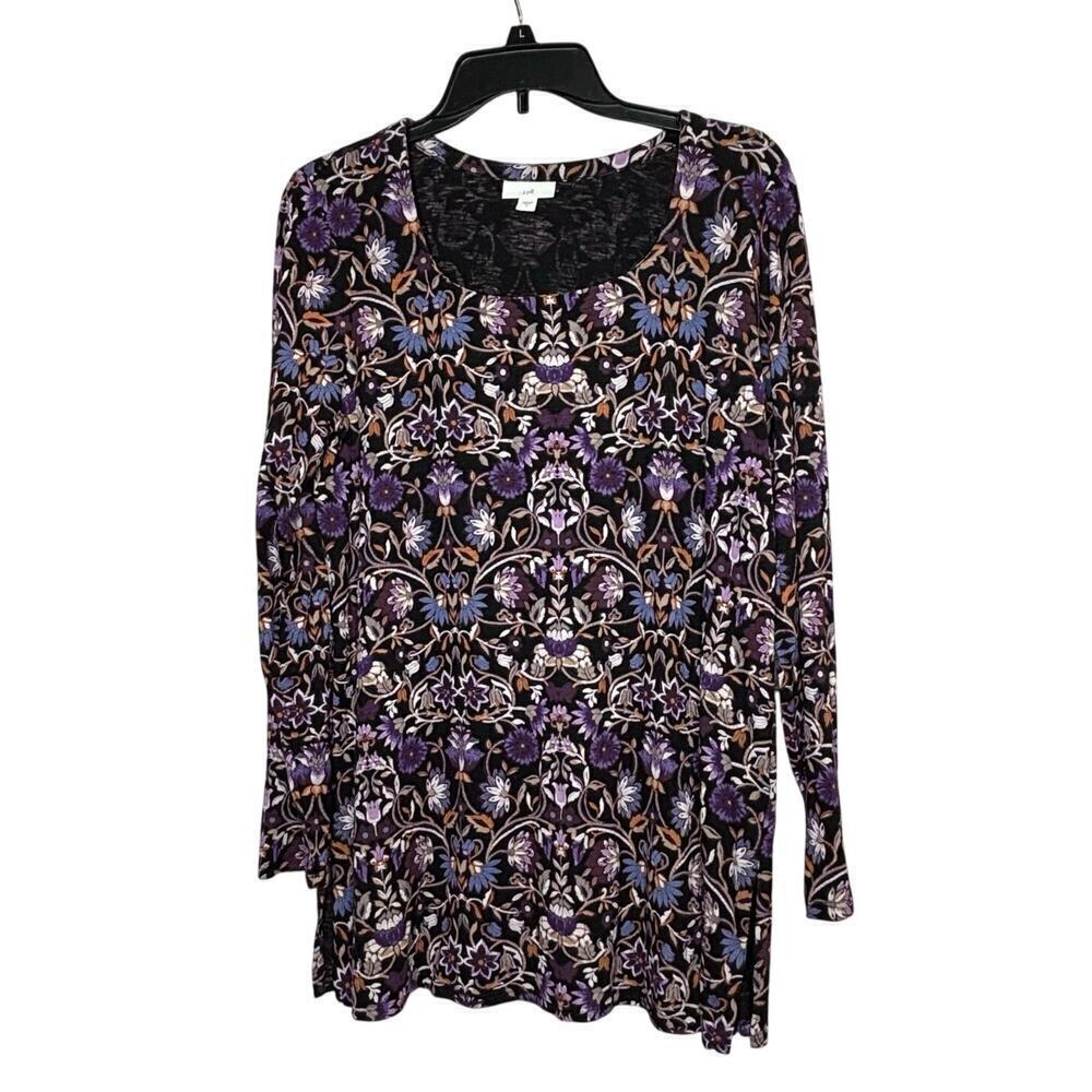J. Jill Multicolored Botanical Floral Long Sleeve Scoop Neck Top Size Medium